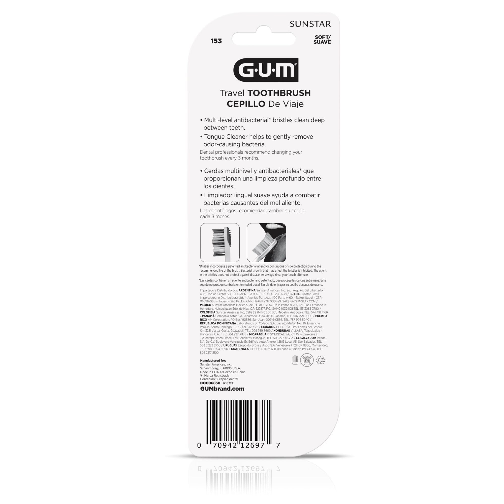 Package of six GUM Folding Travel Toothbrushes