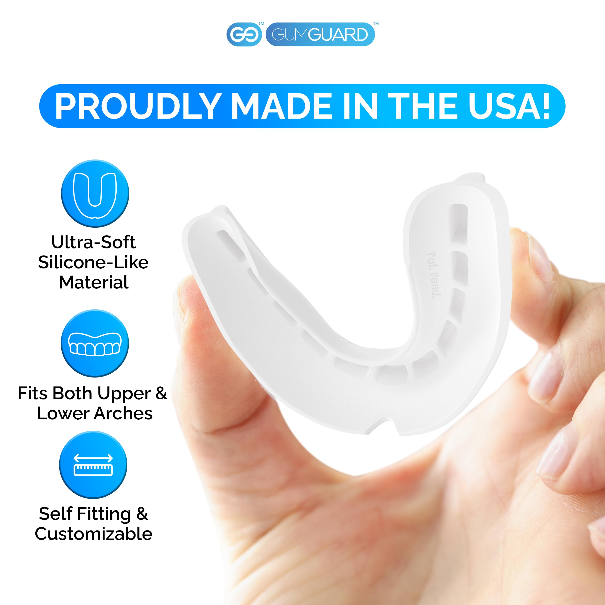 Front view of GumGuard set with dentures