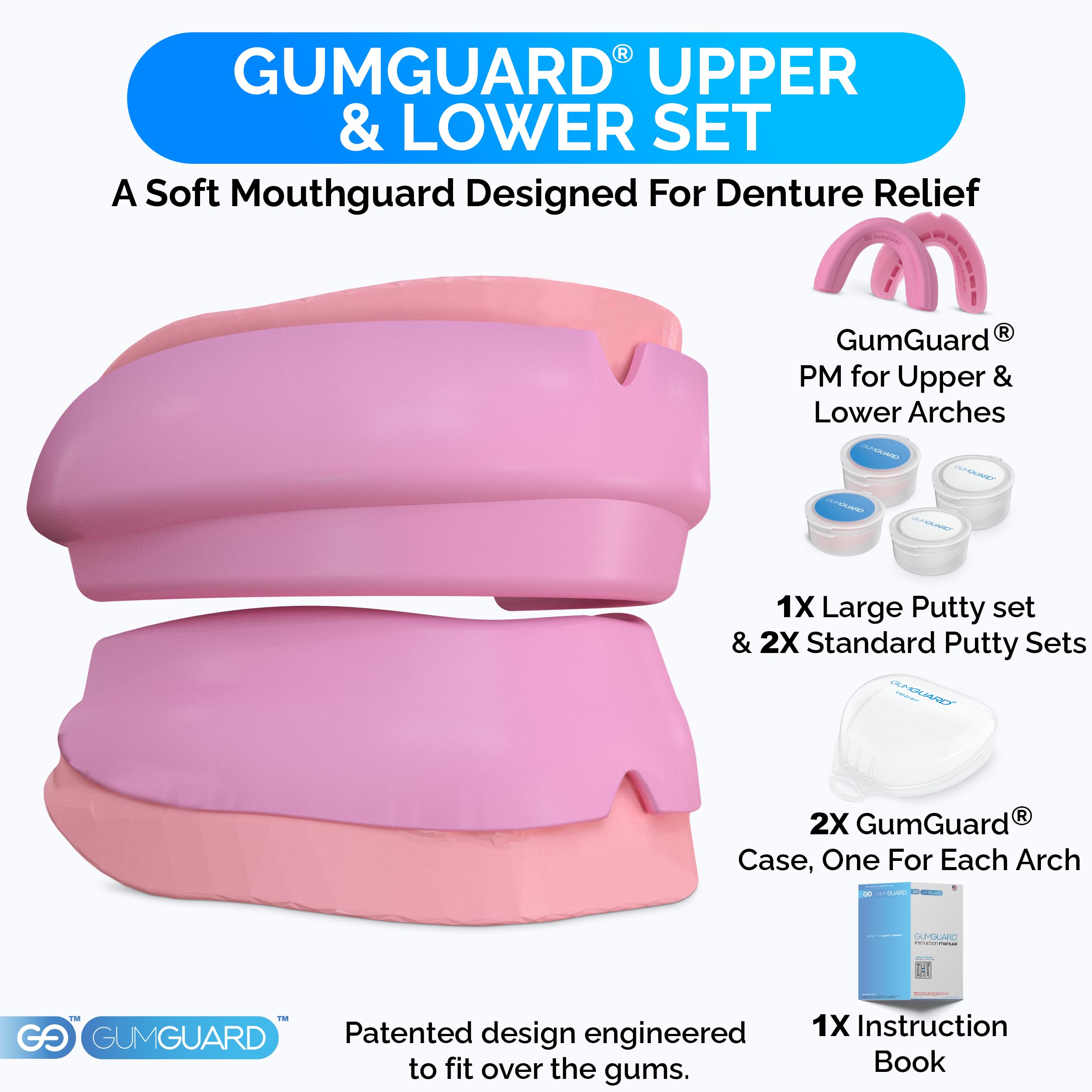 In-use view of GumGuard on the upper denture arch.