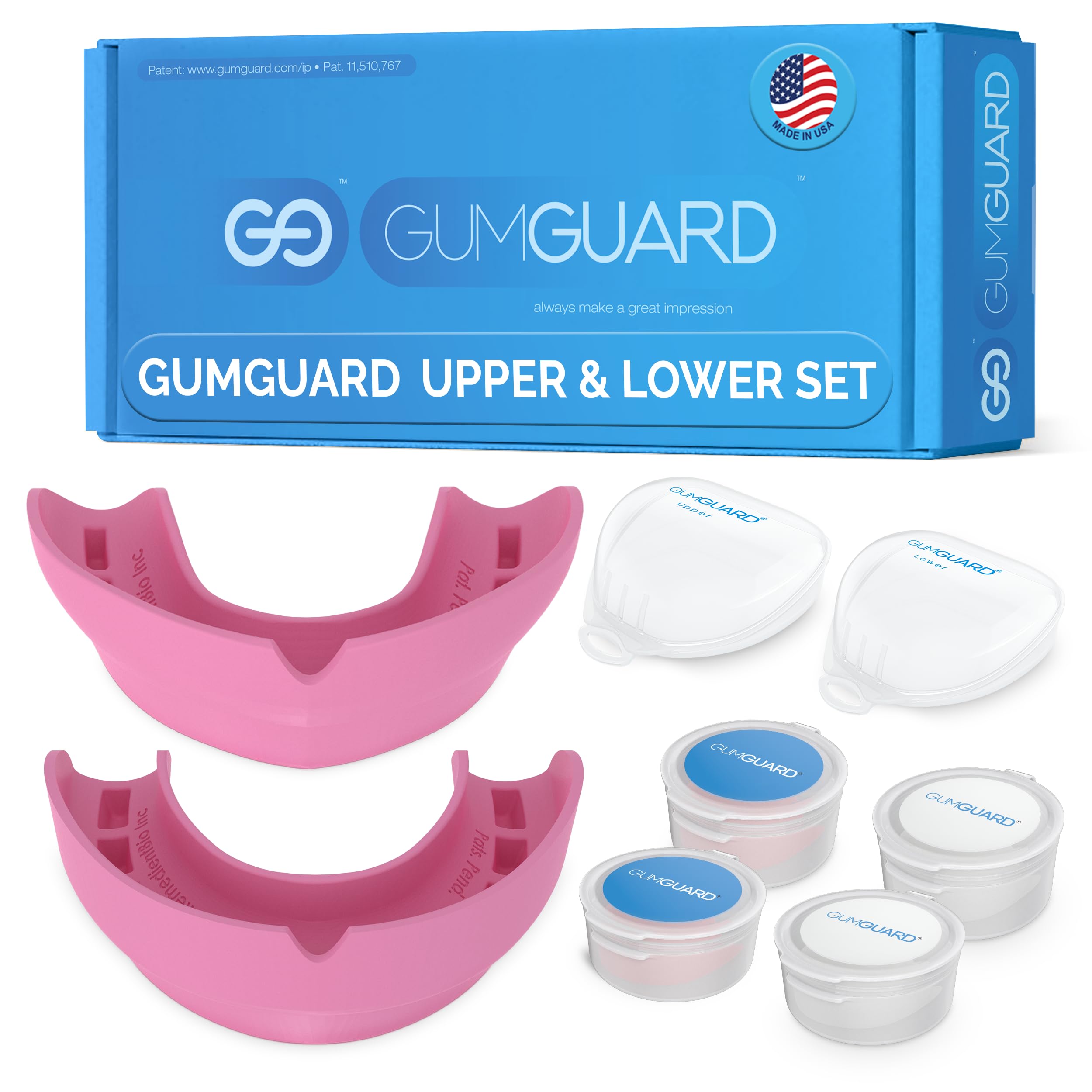 GumGuard universal-fit mouthguard with self-fitting putty for precise fit.
