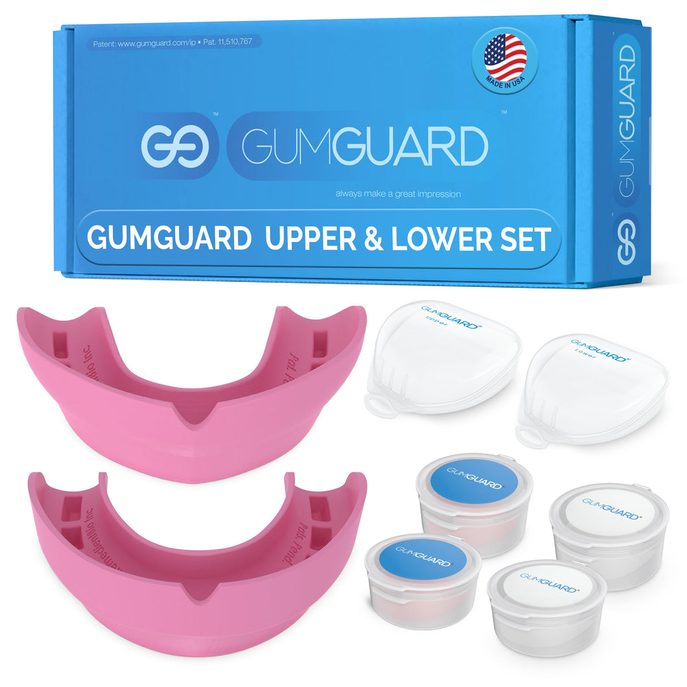 GumGuard universal-fit mouthguard with self-fitting putty for precise fit.