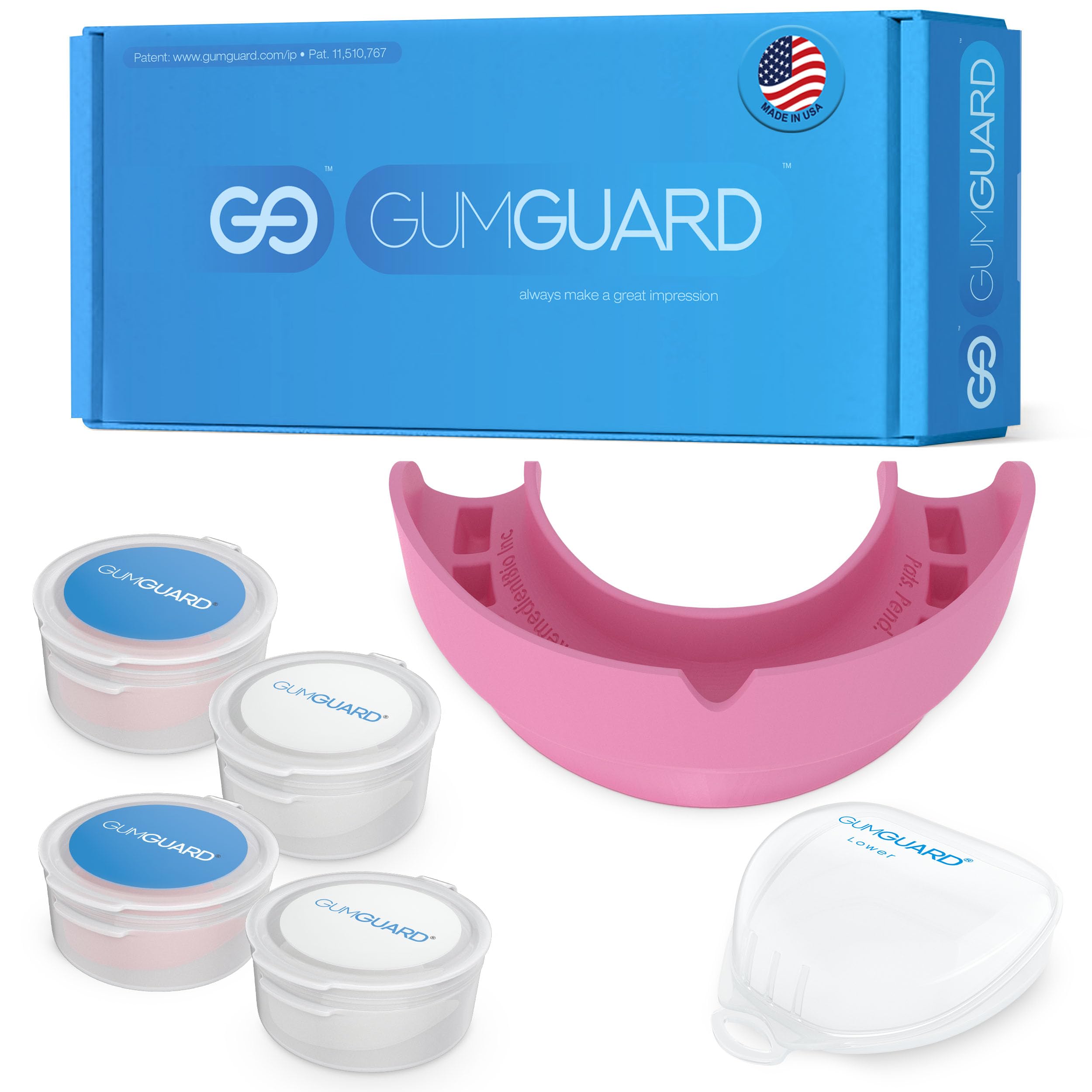 GumGuard denture mouthguard shown on model for upper and lower arches