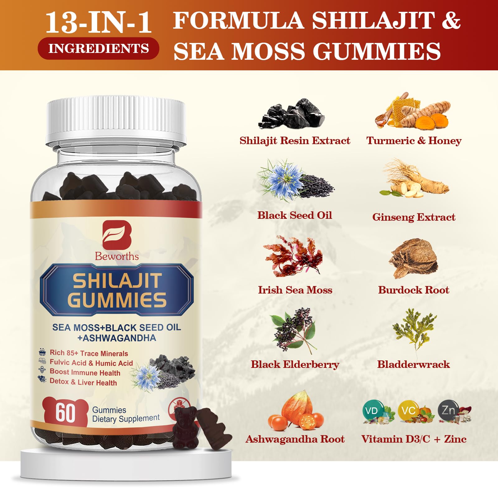 Gummies featuring ashwagandha, ginger, Panax ginseng and turmeric