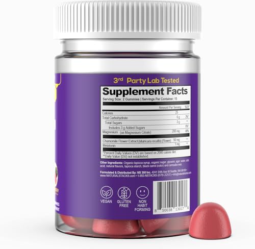 Gummies placed on a nightstand beside a glass of water