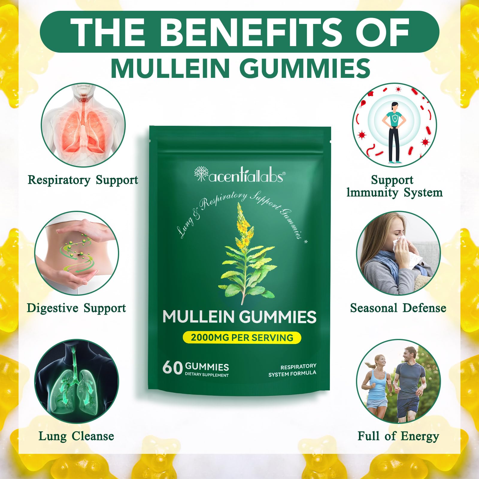Mullein gummies packaging and opened bottle