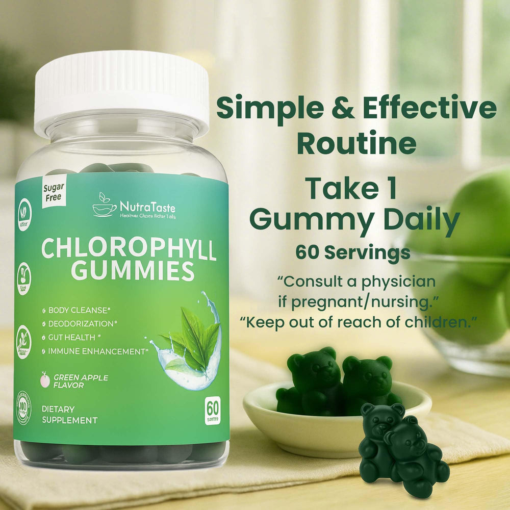 Gummies presented with greens and a glass of water for a healthy lifestyle.