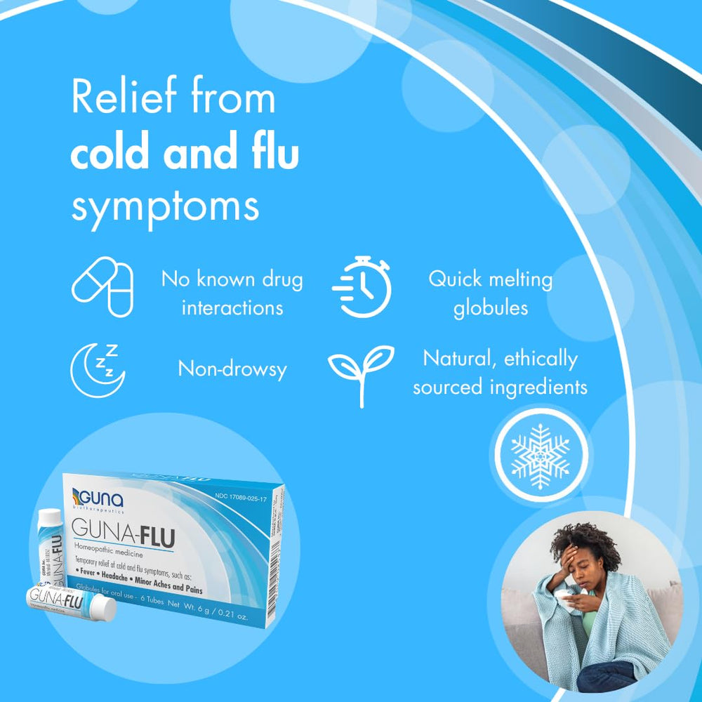 GUNA Flu single-dose tubes—easy to take at home or on the go for quick comfort.