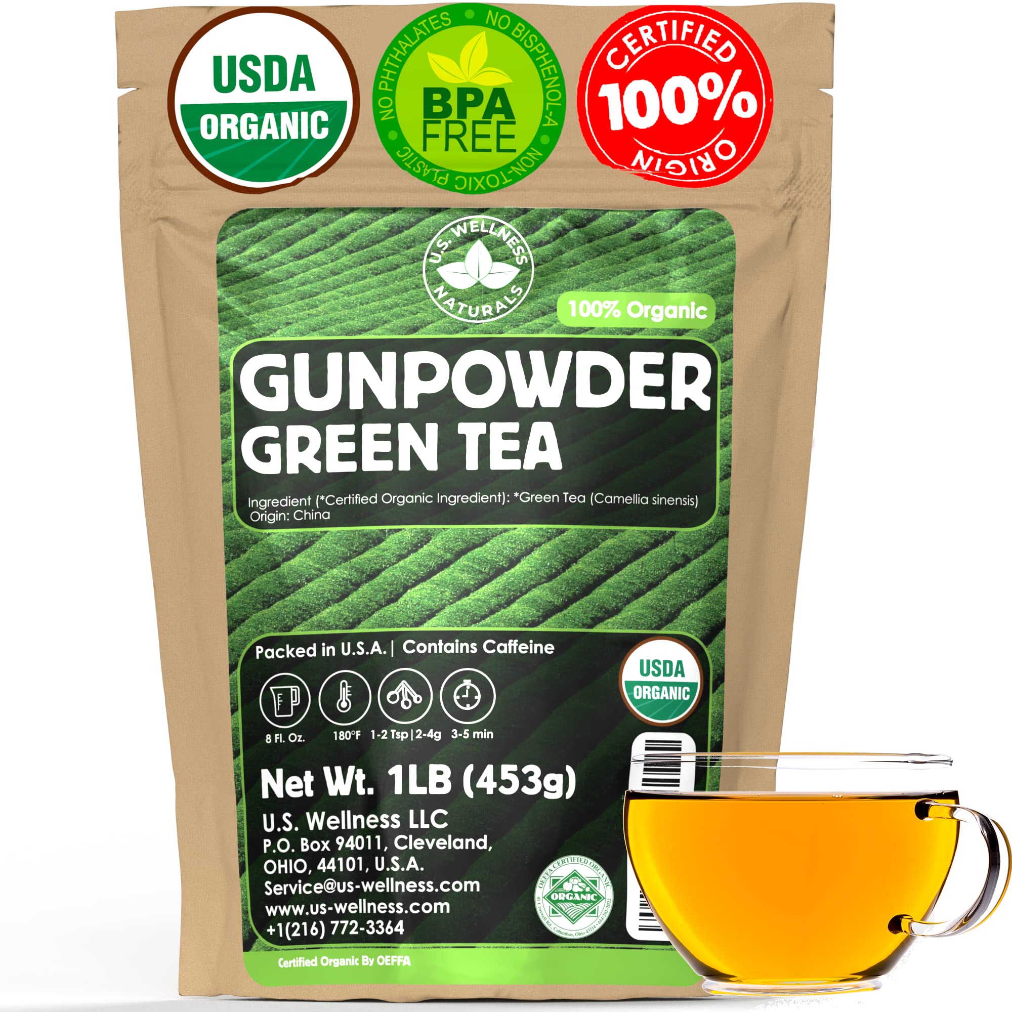 Gunpowder green tea loose leaf in 16oz bulk packaging