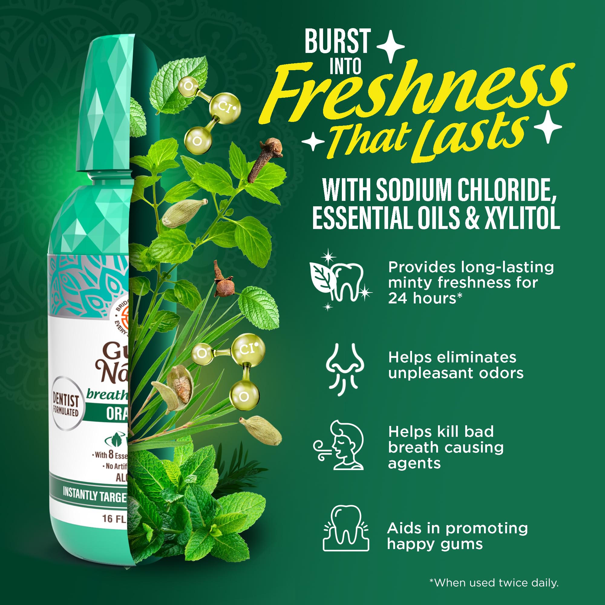 ADA Accepted logo next to GuruNanda mouthwash