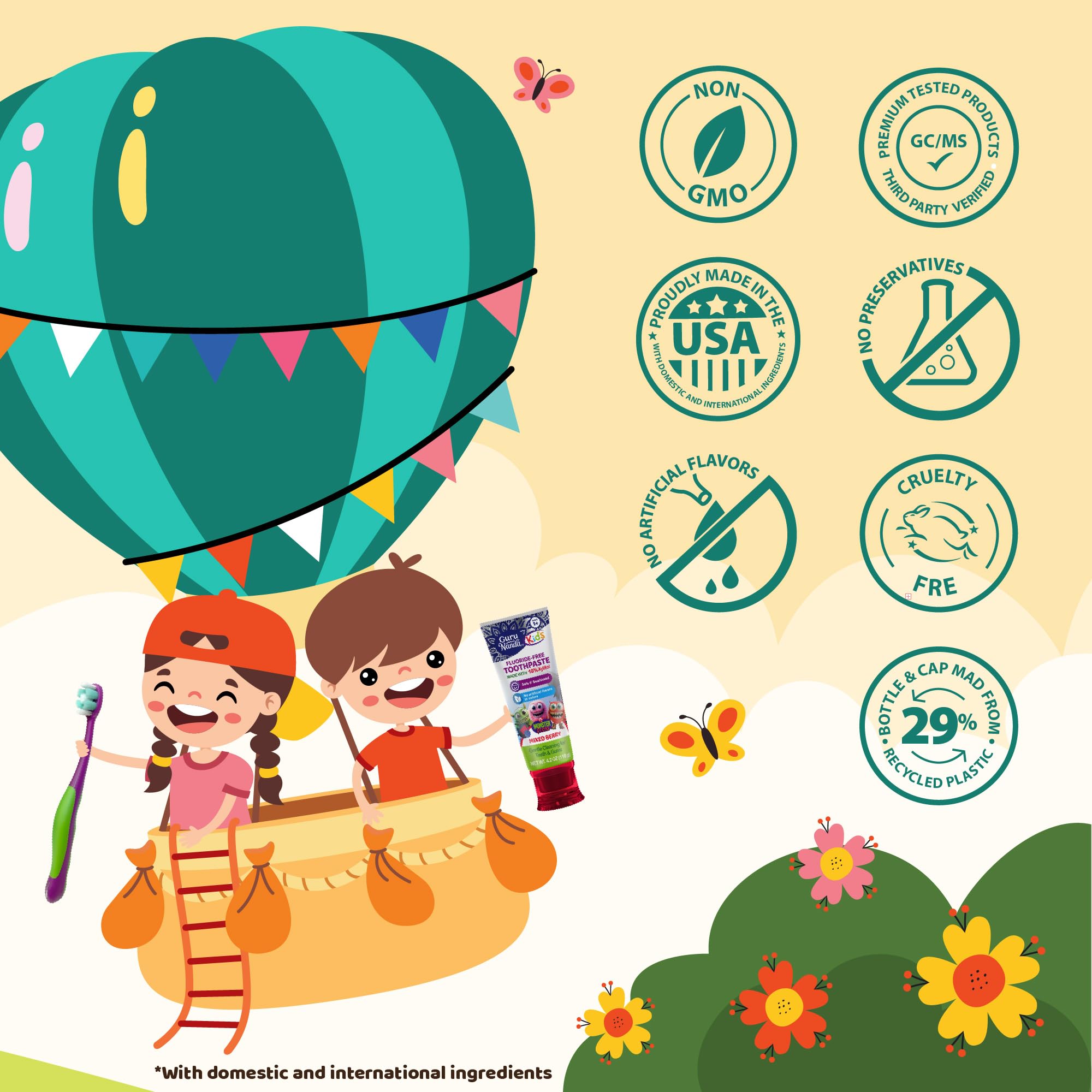 Close-up of berry toothpaste and brushing tools