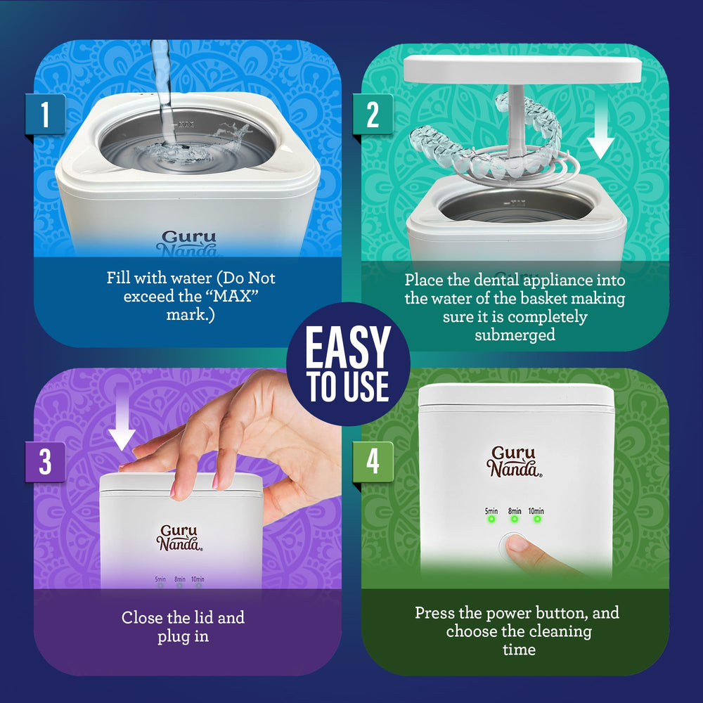 Jewelry alongside dental appliances being cleaned in the pod