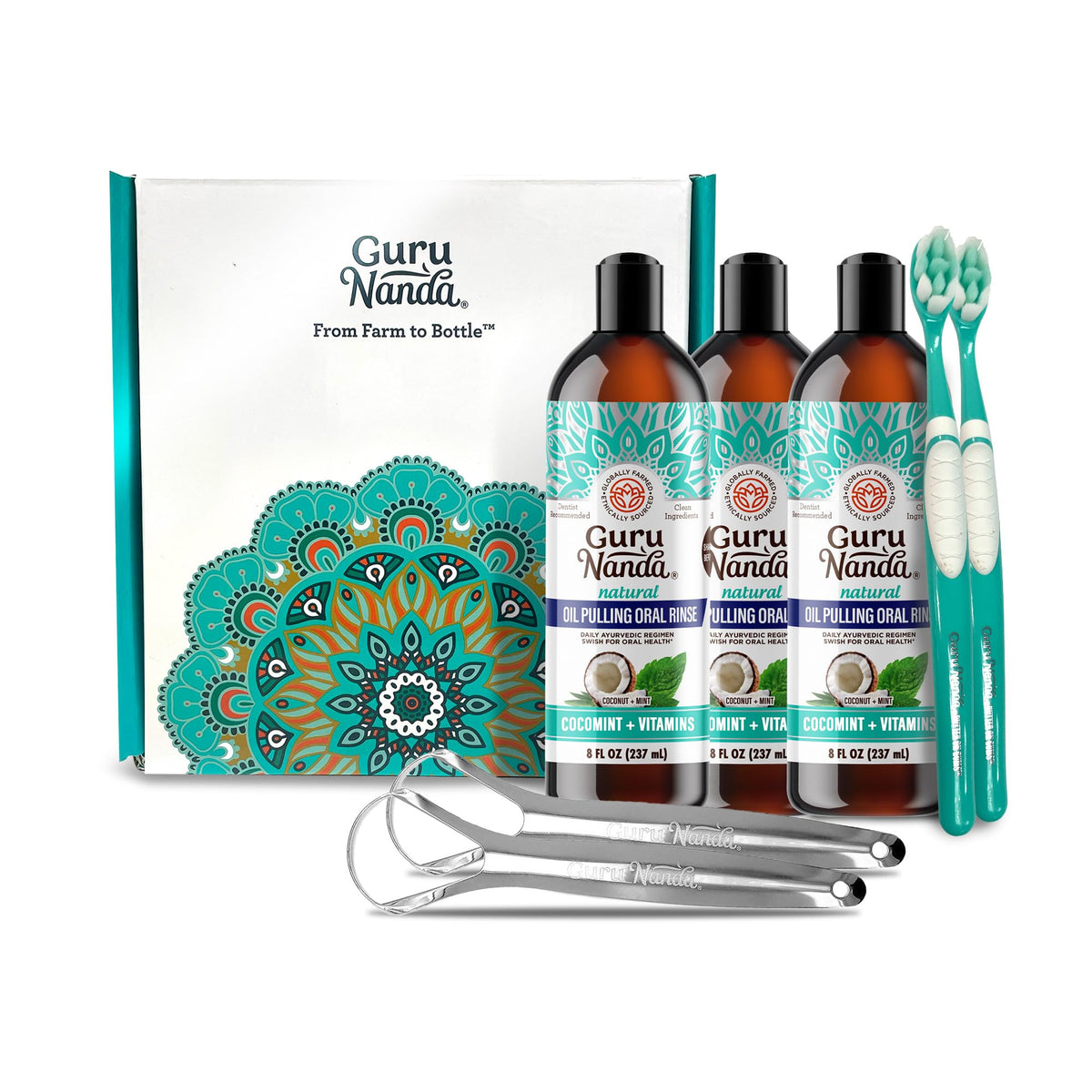 GuruNanda CocoMint Oil Pulling Mouthwash bottles (3x8 oz)