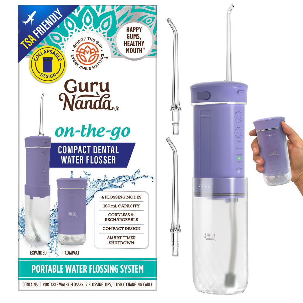 Front view of GuruNanda Compact Water Flosser in lavender