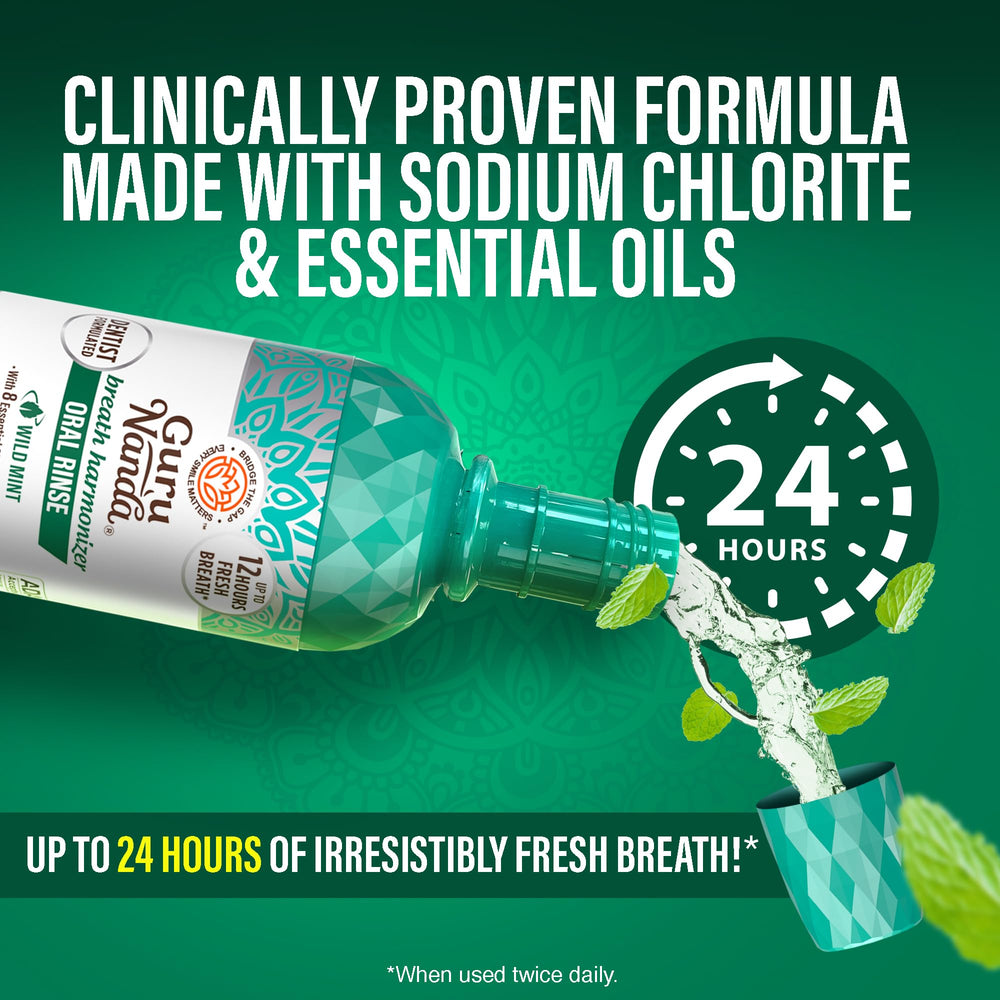 Ingredients: sodium chlorite and essential oils in GuruNanda mouthwash