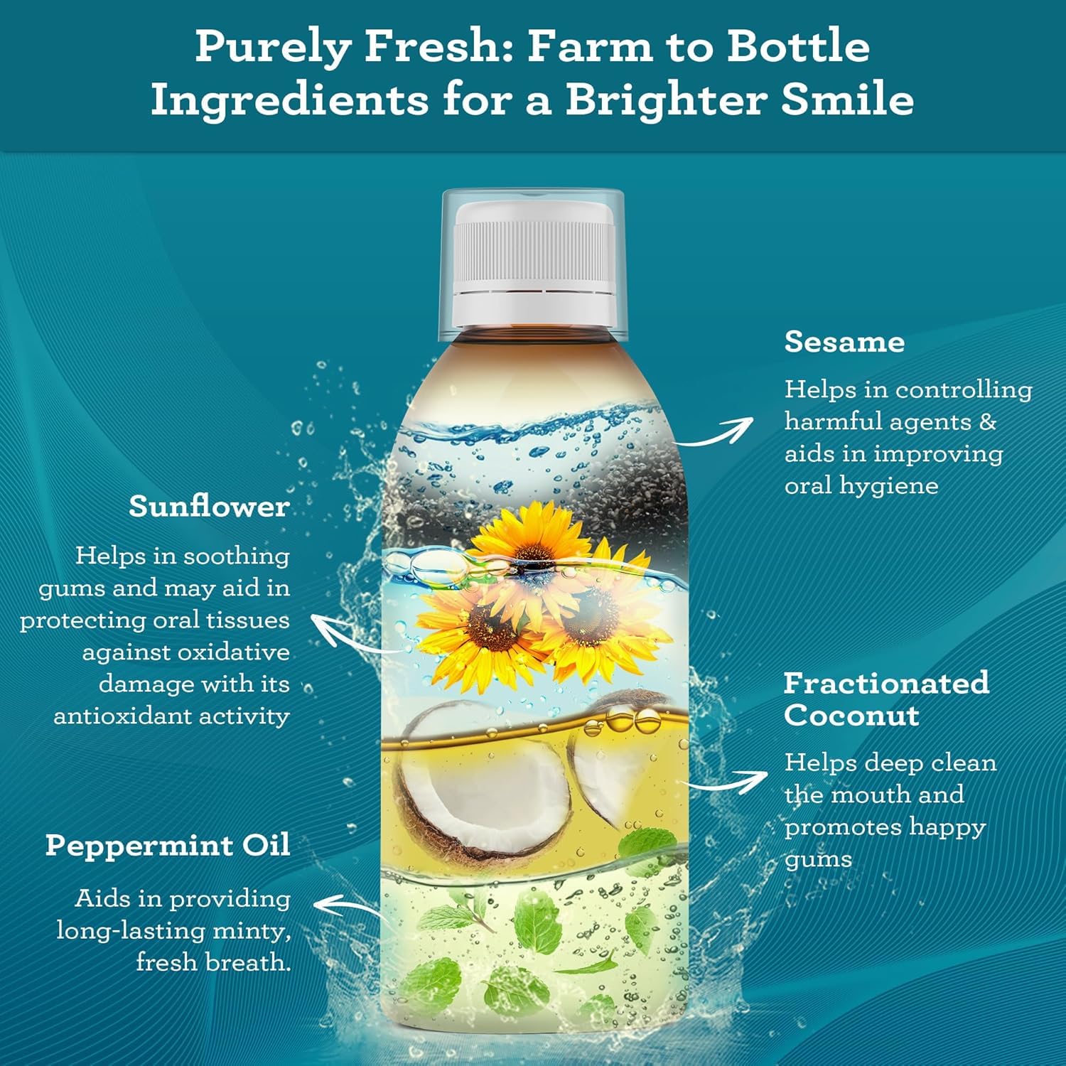 Ingredients: coconut, sesame, and sunflower oils for oil pulling