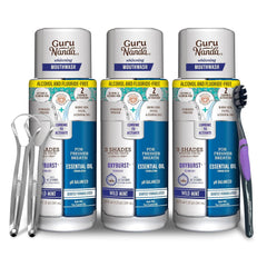 GuruNanda Oxyburst dual-chamber mouthwash bottle with Wild Mint flavor