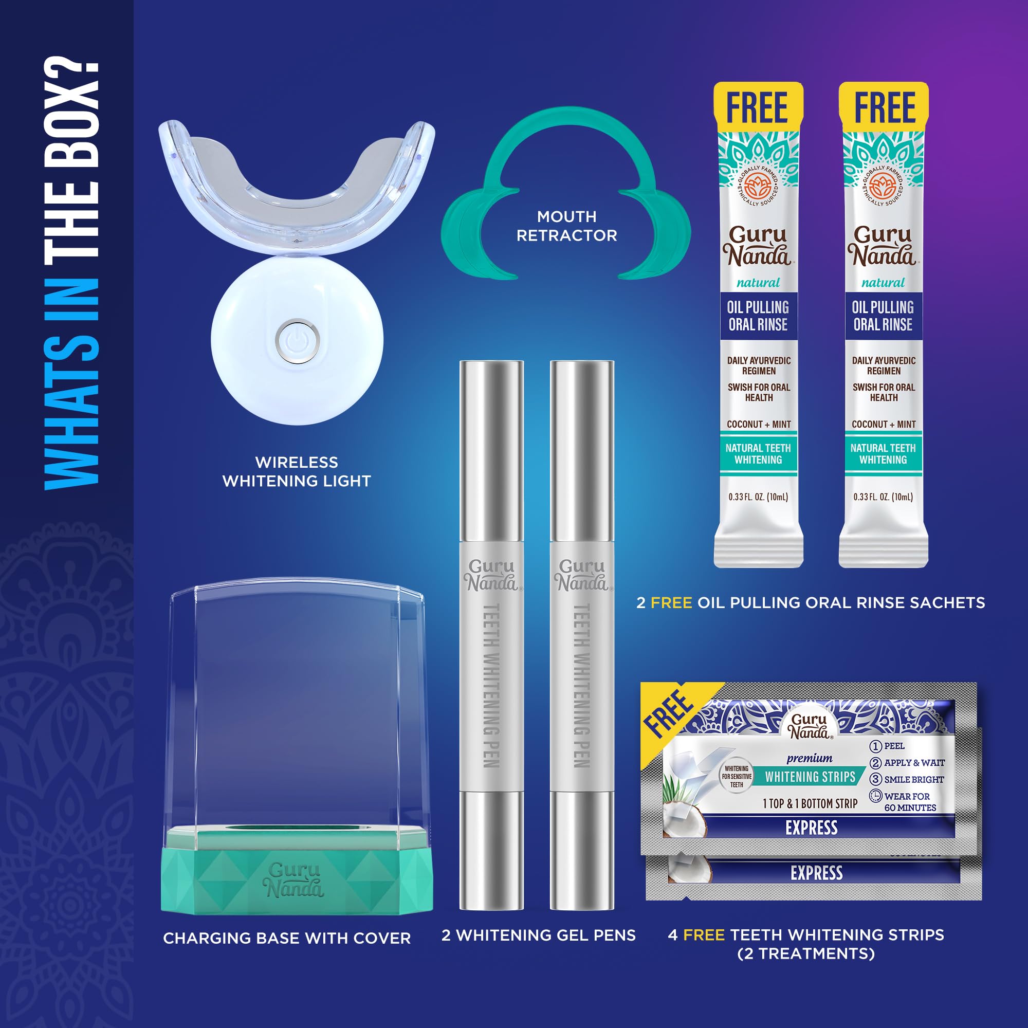 Full GuruNanda Pro Whitening Duo kit with LED light