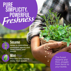 Packaging of GuruNanda Sesame Mint Oil Pulling Mouthwash