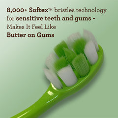Close-up of Softex bristles on GuruNanda toothbrush