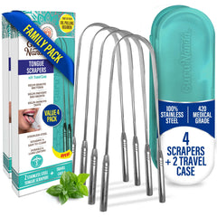 GuruNanda Tongue Scraper 4-pack with Travel Case - front view
