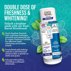 Dual-barrel Whitening Mouthwash bottle close-up