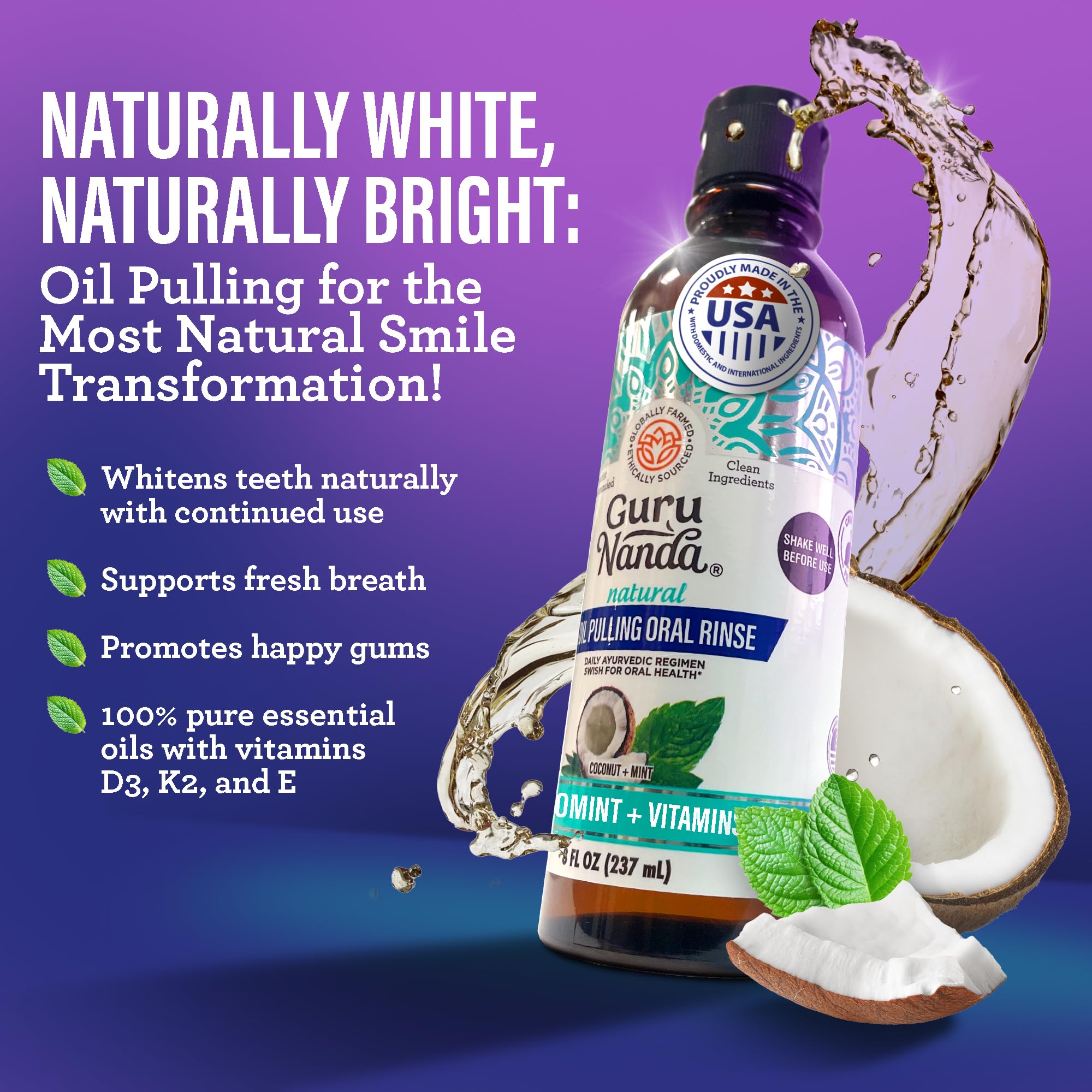 Cocomint oil pulling pouch with seven essential oils and vitamins