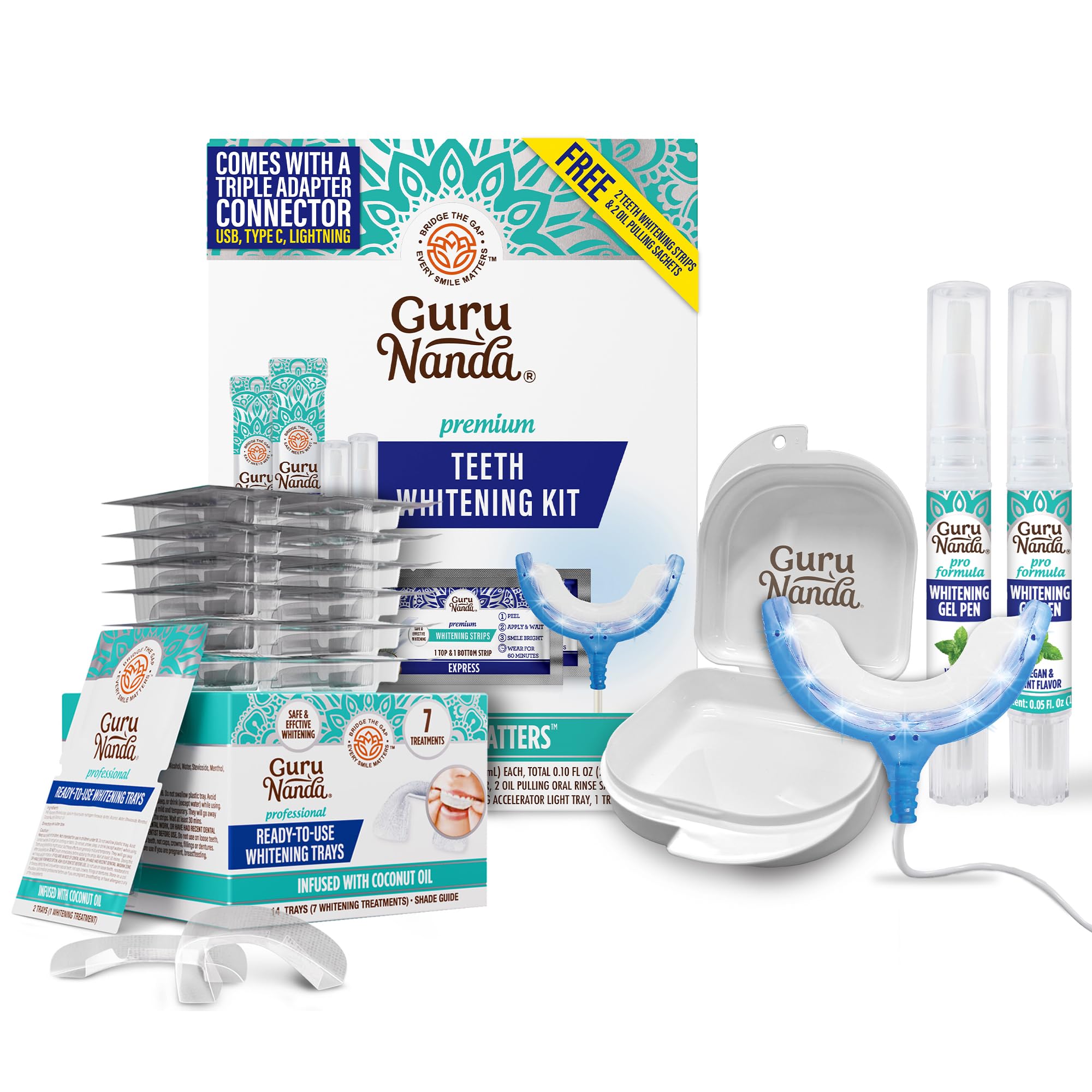 Front view of GuruNanda Ultimate Whitening Duo with prefilled trays (7 treatments)