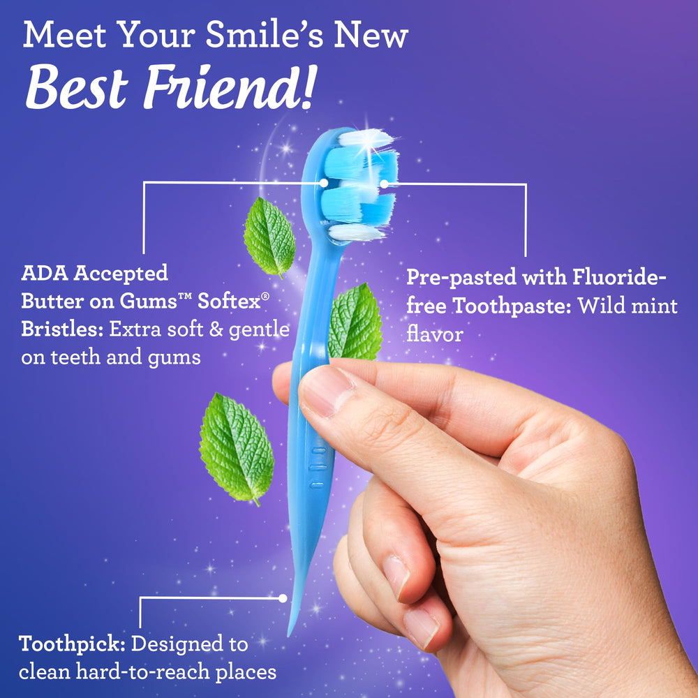 Toothbrush showing wild mint flavor toothpaste