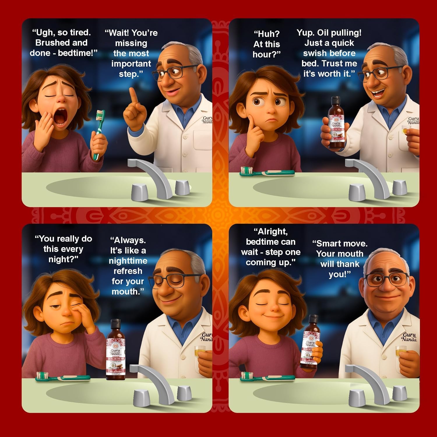 Clove, oregano, tea tree and turmeric oils in coconut oil base