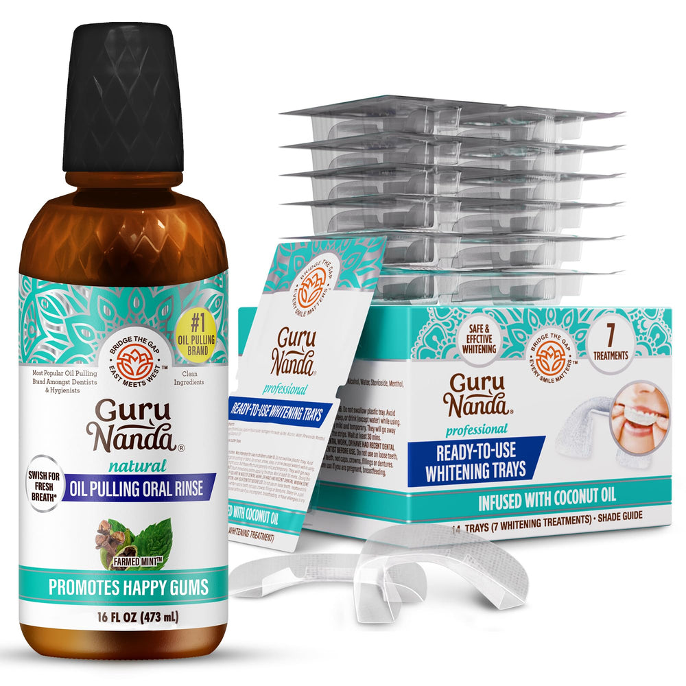 GuruNanda Complete Whitening Kit with 7-day trays and CocoMint oil pulling 16 oz