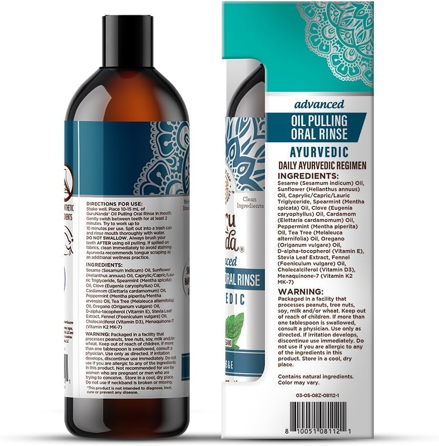 Illustration of daily oil pulling routine with GuruNanda