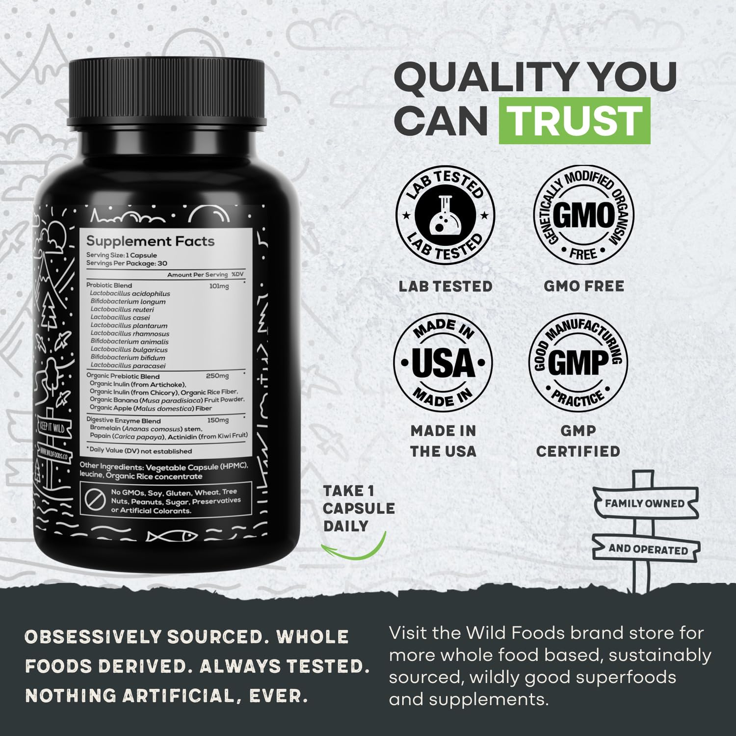 Graphic showing gut health benefits and immune support from probiotics and prebiotics