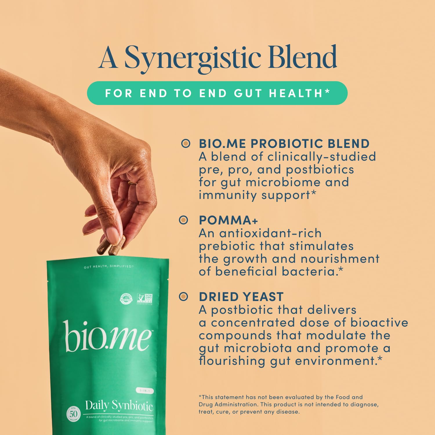 Icons representing digestive health, immune support and bloating relief