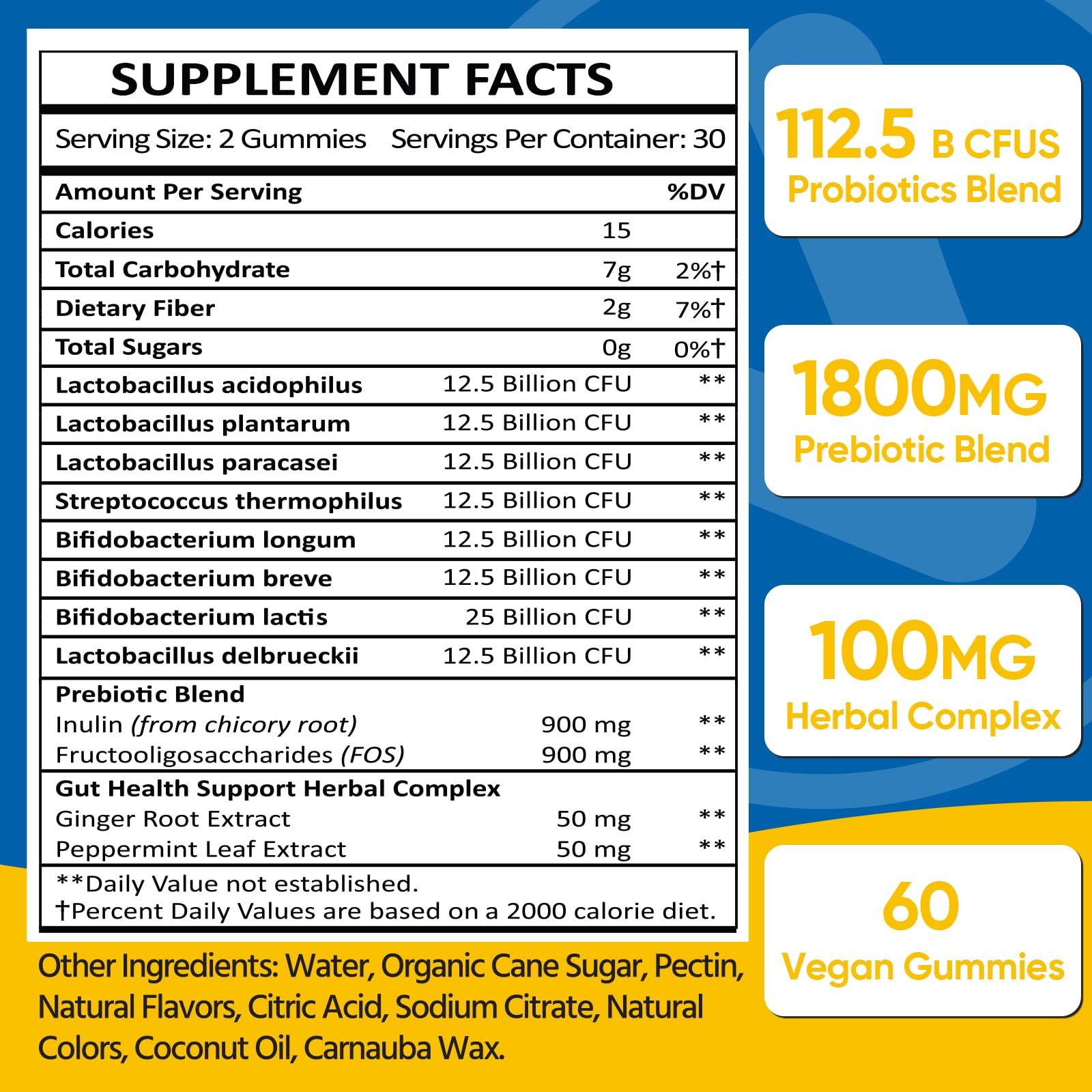 Gummies label showing 112.5B CFU per serving
