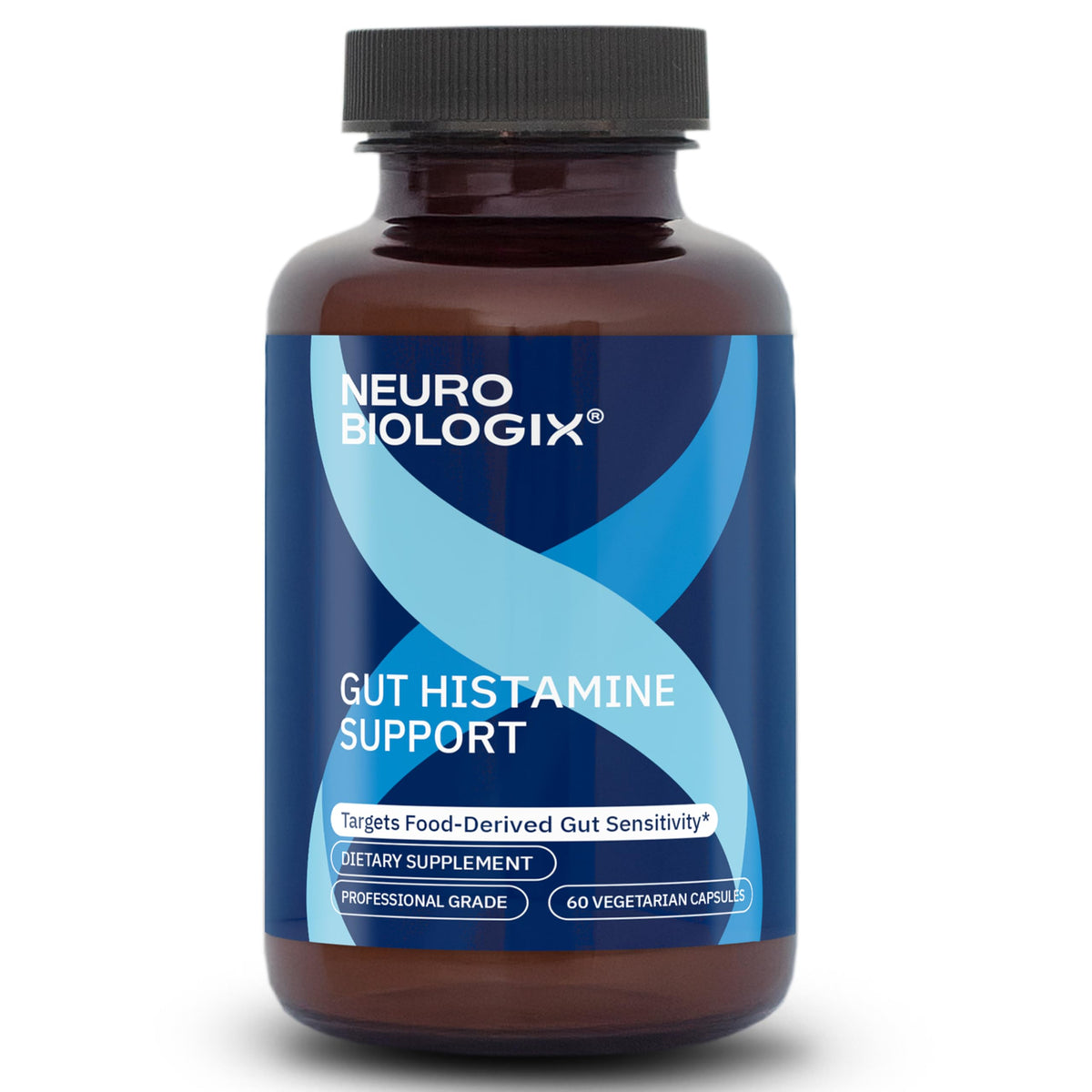 Bottle of Gut Histamine Support supplement on white background