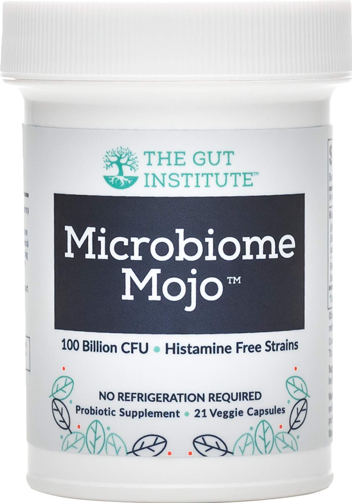 Front view of The Gut Institute Microbiome Mojo bottle