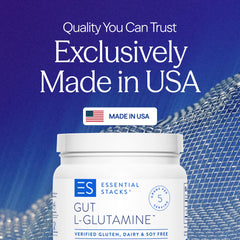 Close-up of L-Glutamine powder for gut health in scoop