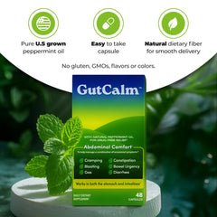 Diagram showing peppermint oil delivered to stomach and intestines