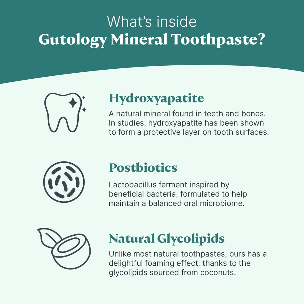 Fluoride-free label on Gutology toothpaste