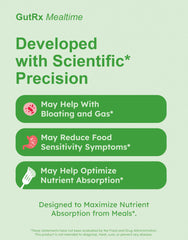 Label highlights lactase, lipase, and bromelain on GutRx Mealtime