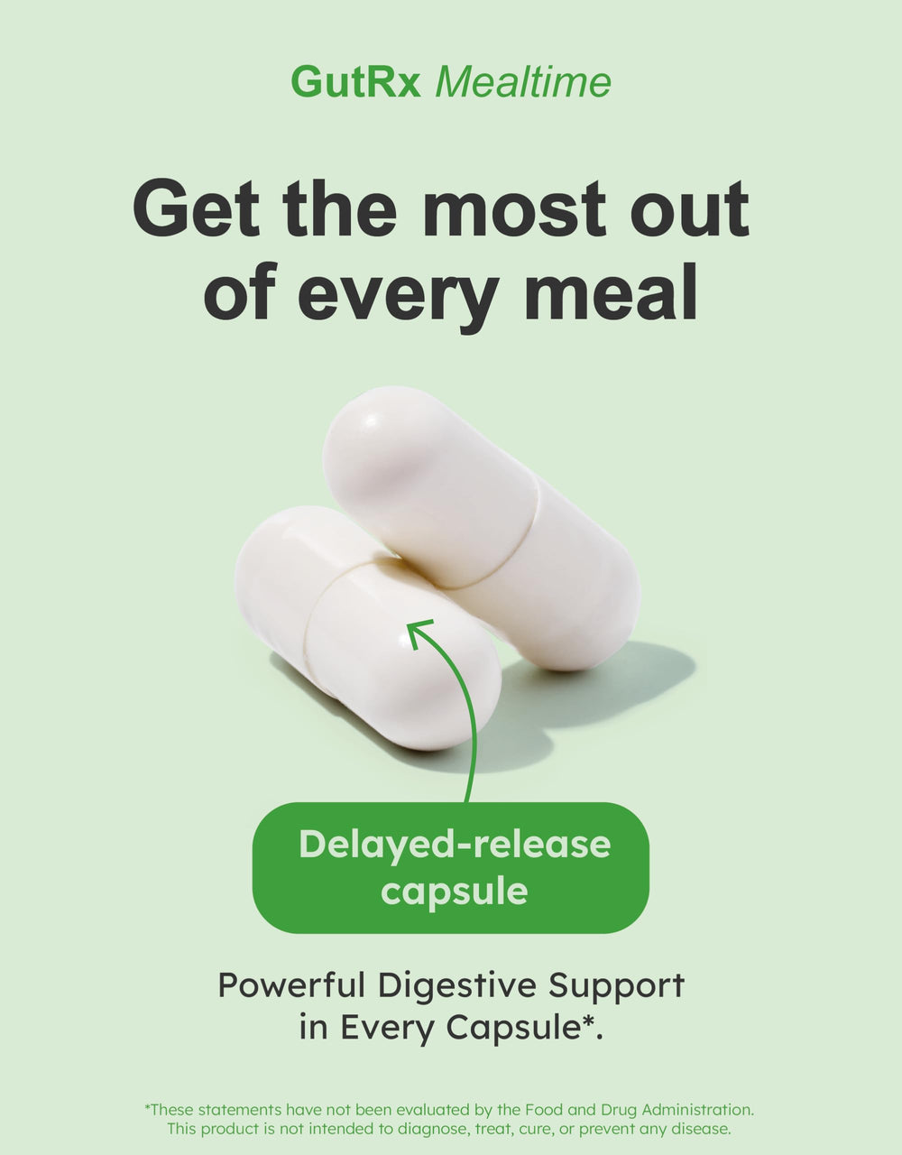 Non-GMO, vegan product details with GMP-certified facility badge