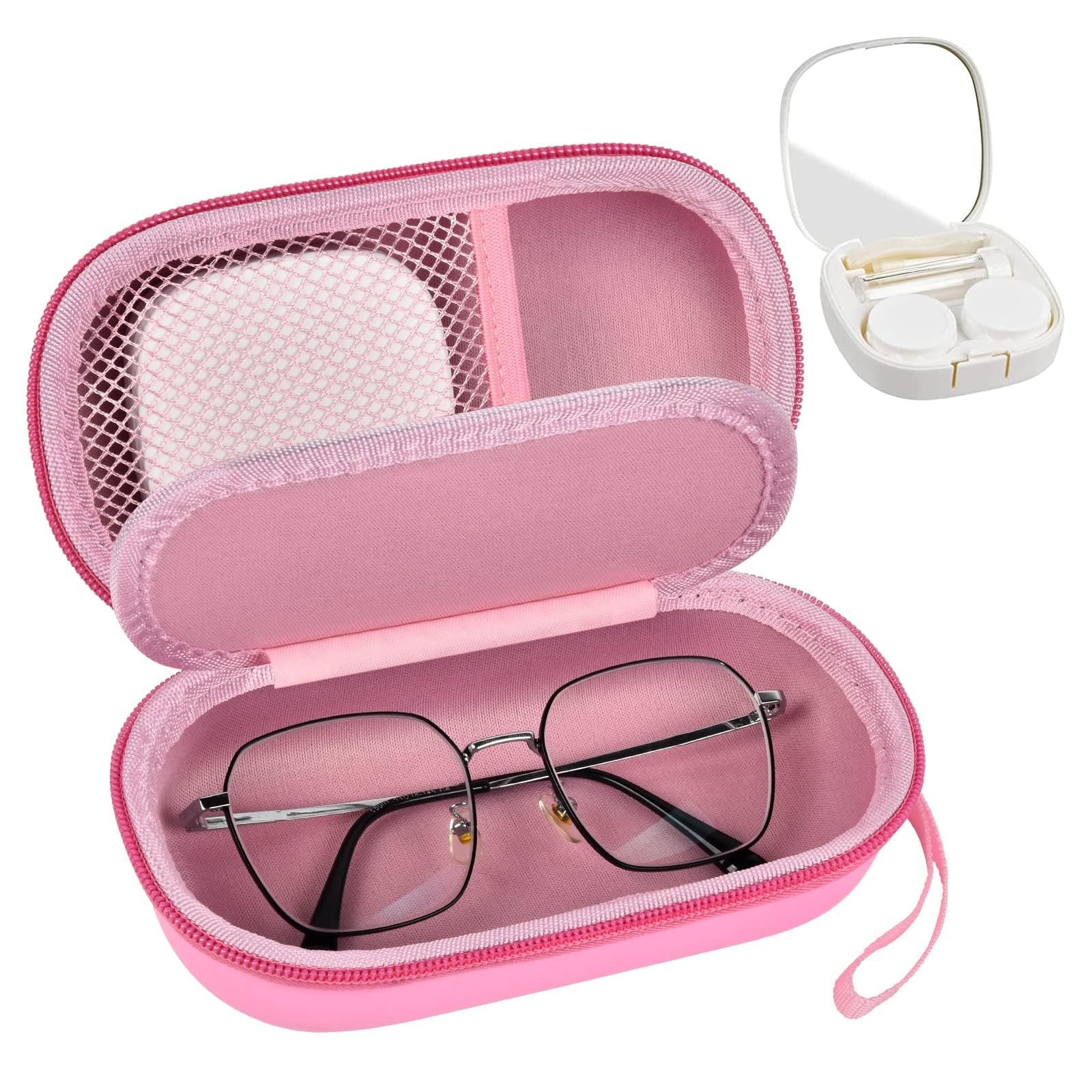 GWCASE pink 2-in-1 contact lens and glasses case - front view