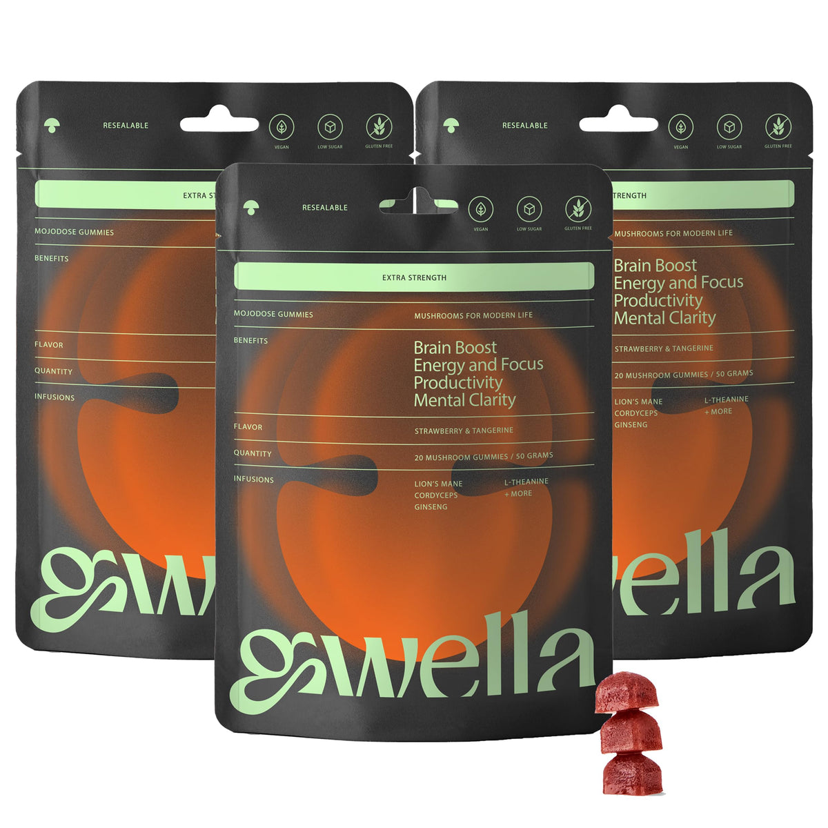 Gwella Focus Gummies bottle and packaging on white background