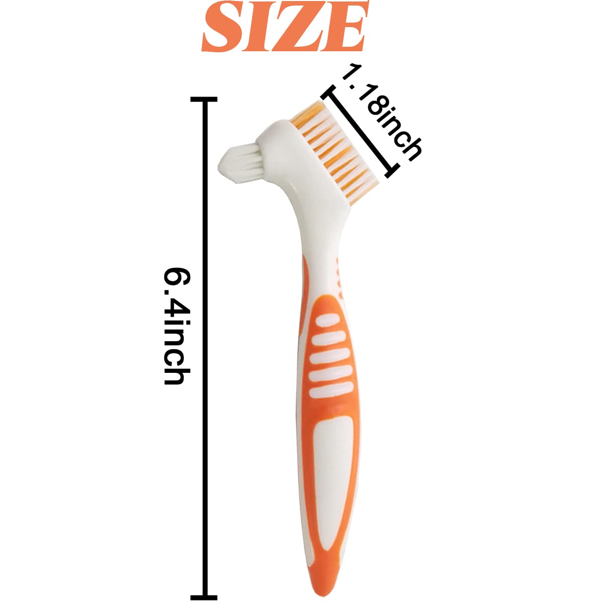 Close-up of double-sided bristles on a denture brush