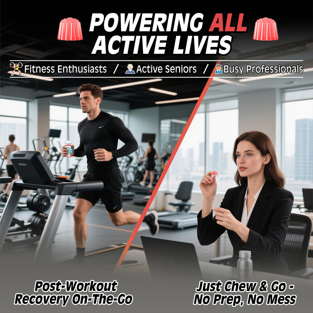 Gym bag with travel-friendly raspberry-flavored gummies