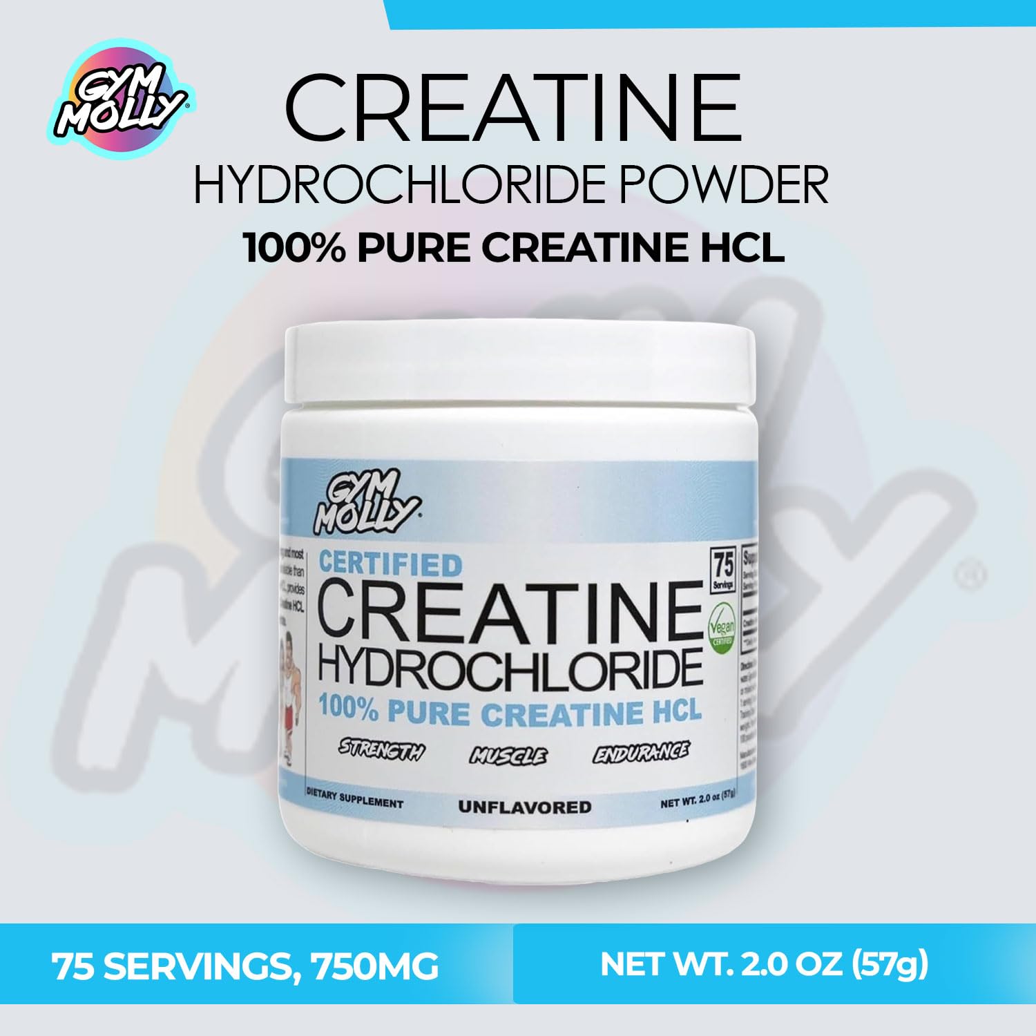 Close-up of unflavored creatine hydrochloride powder