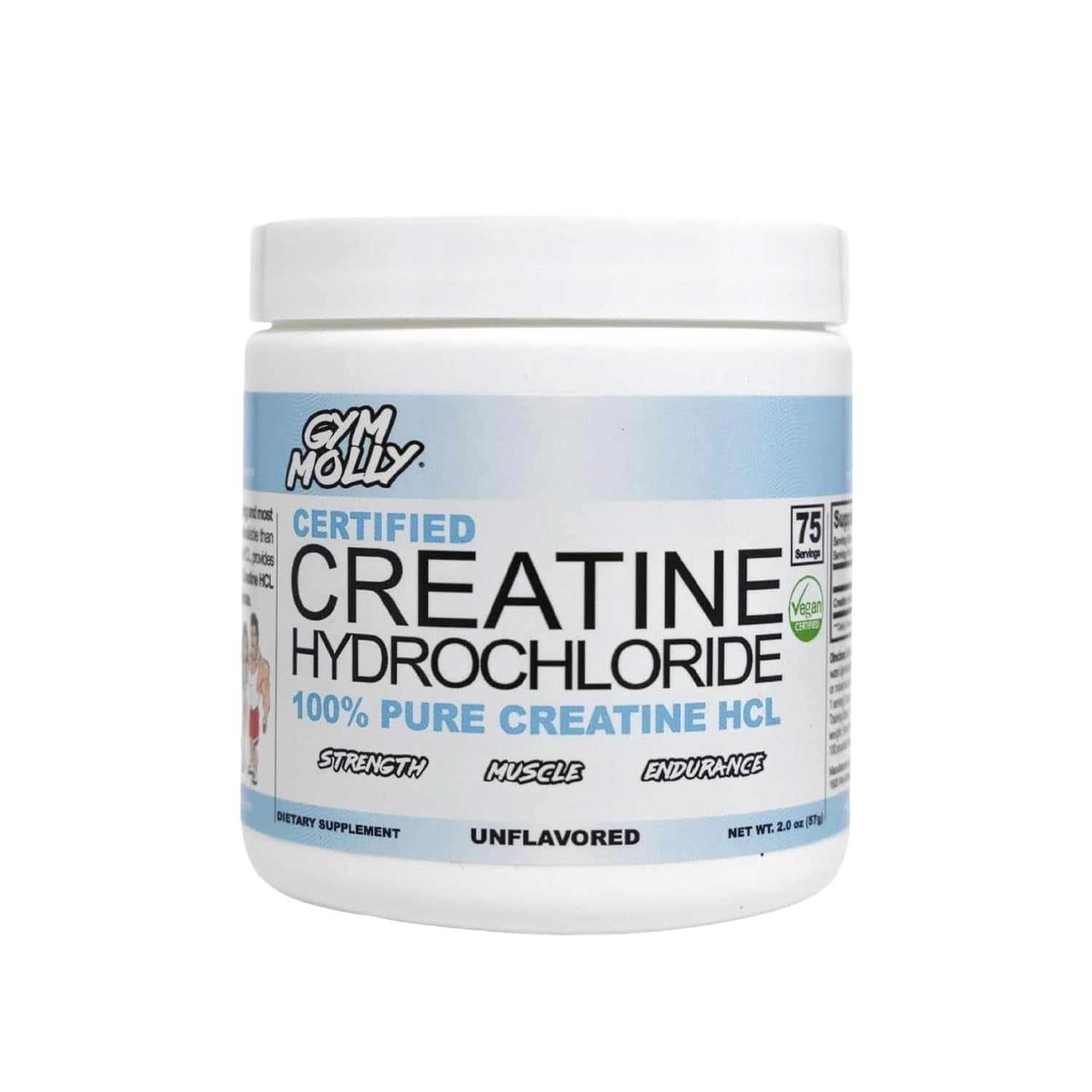 Gym Molly Creatine HCl powder container with scoop