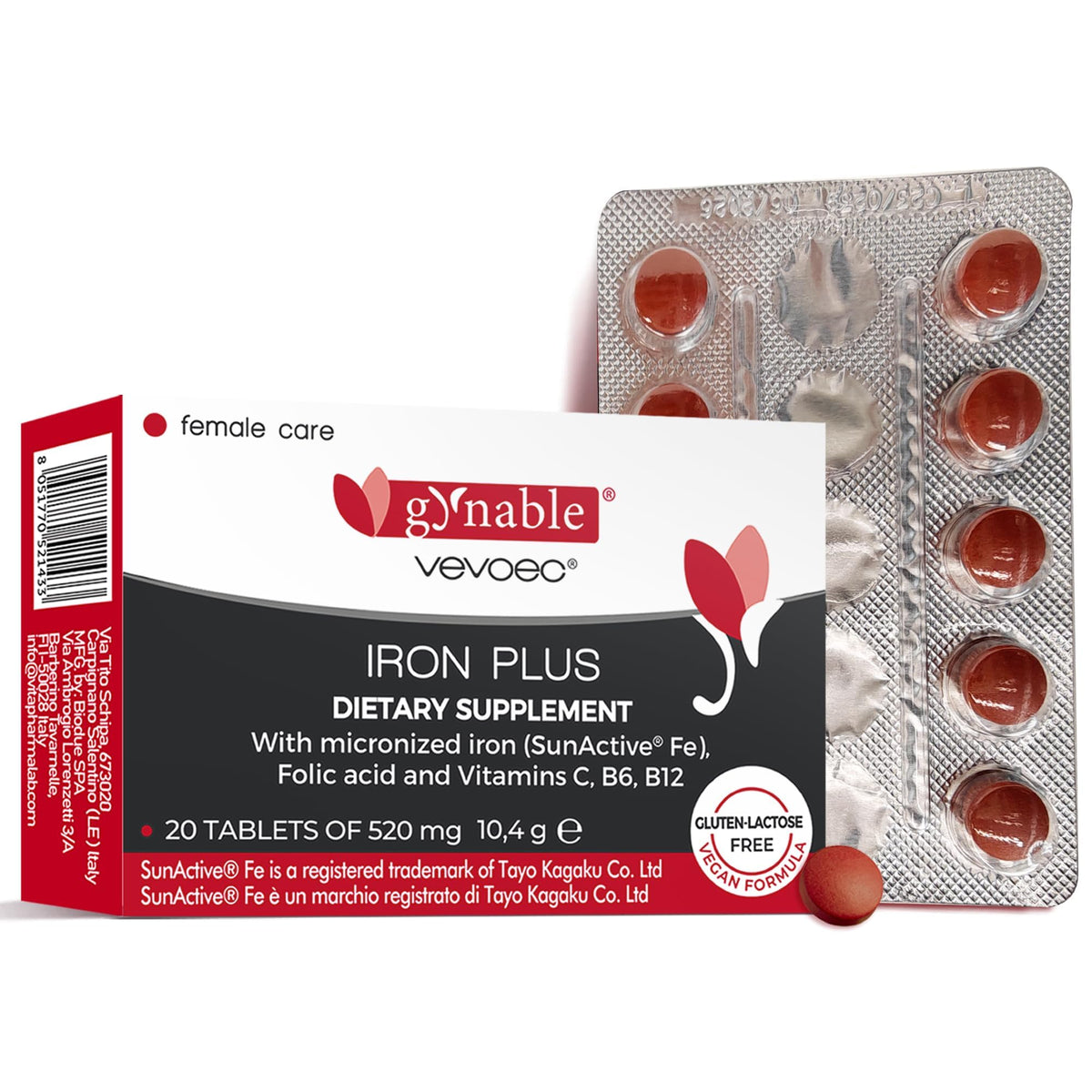 Packaging of Gynable Iron Plus with 20 tablets