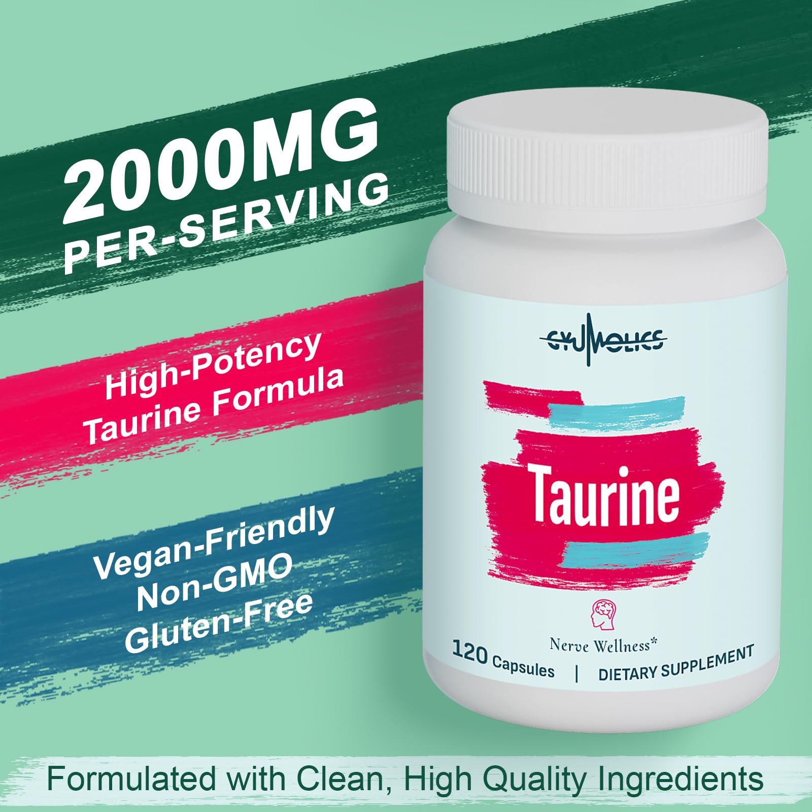 Taurine 2000mg capsules in bottle