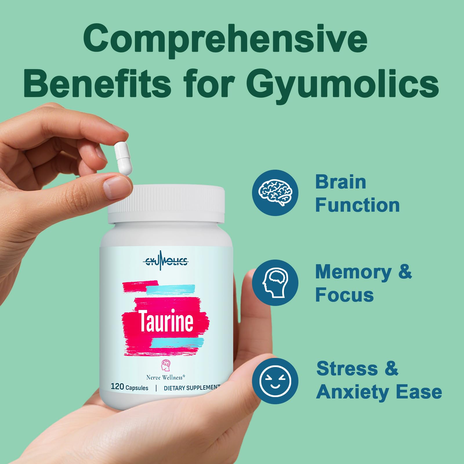 Close-up of Gyumolics Taurine 2000mg label